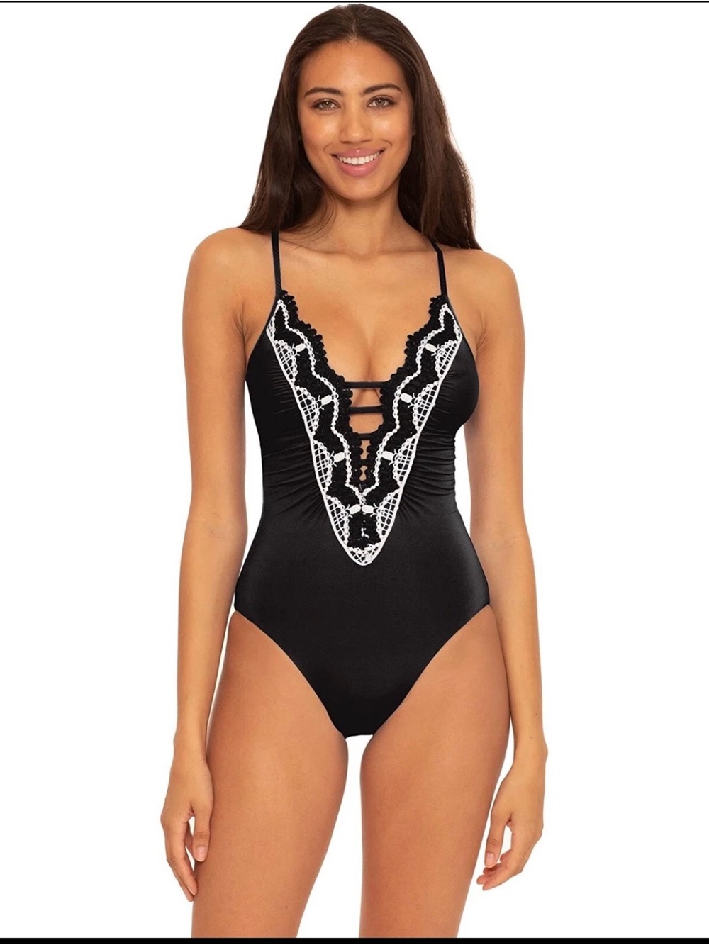 BECCA Black/White Delilah Clare Plunge One-Piece Women’s Swimsuit